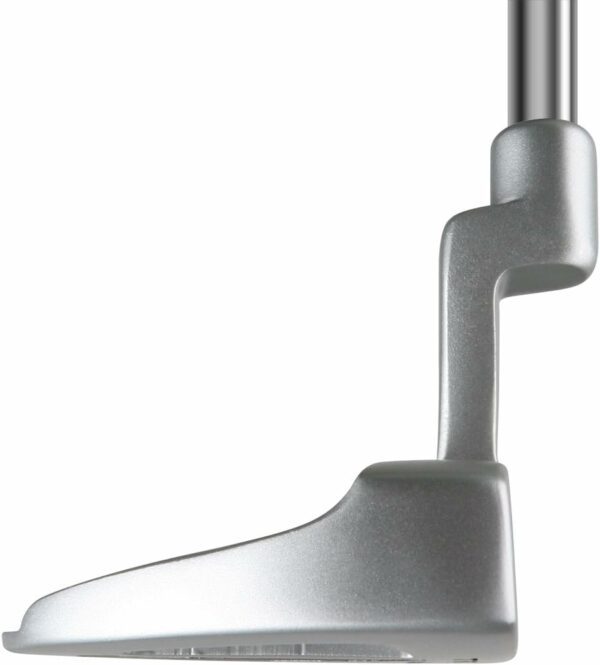 Close-up of a precision-engineered golf club putter head and shaft