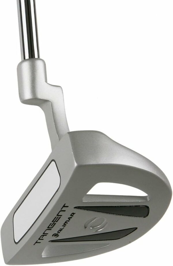 Detailed view of a metallic golf putter designed for precision in putting