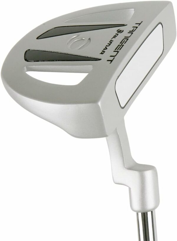 A modern design metal head mallet-style golf putter for precision putting