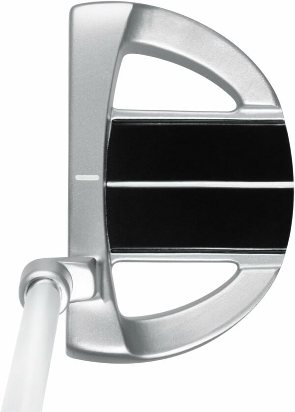 Mallet head golf putter featuring alignment lines for improved stroke guidance