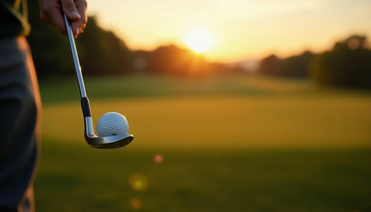 A golf course at sunset with Wilson Prostaff SGI clubs.