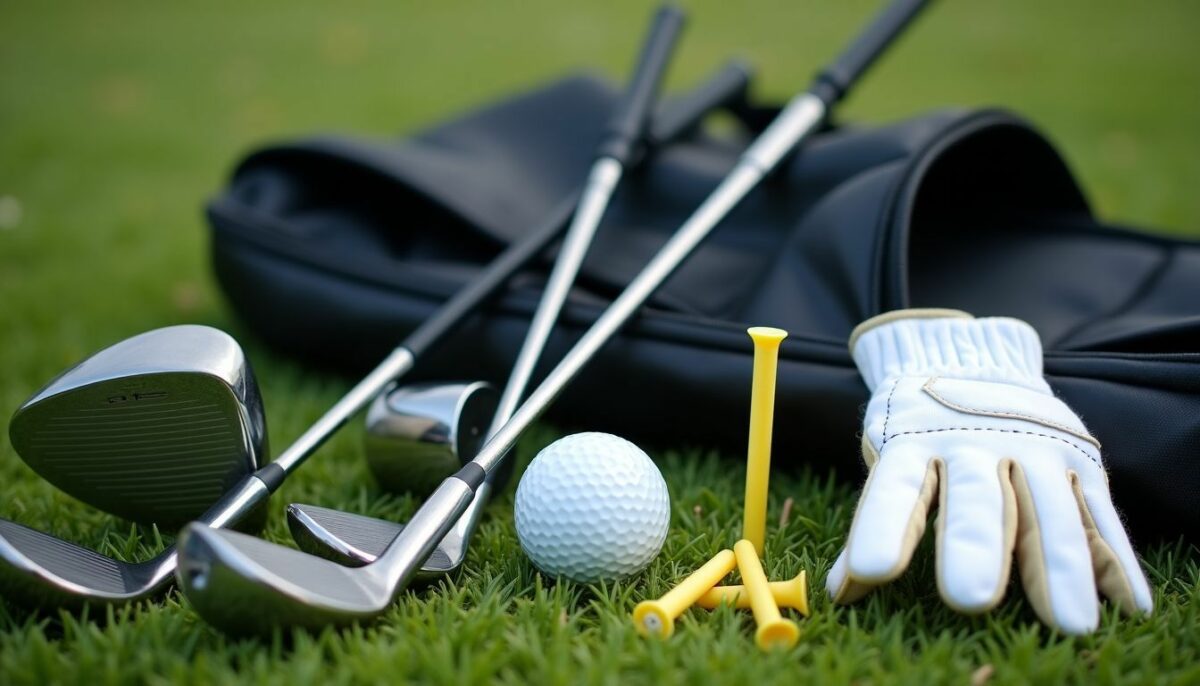 A beginner golf set arranged on green grass for starting golf.