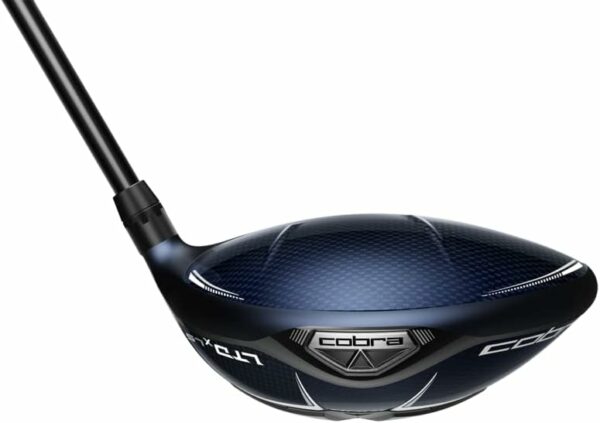 Close-up of a Cobra LTDx golf driver head with sleek dark finish and aerodynamic technology