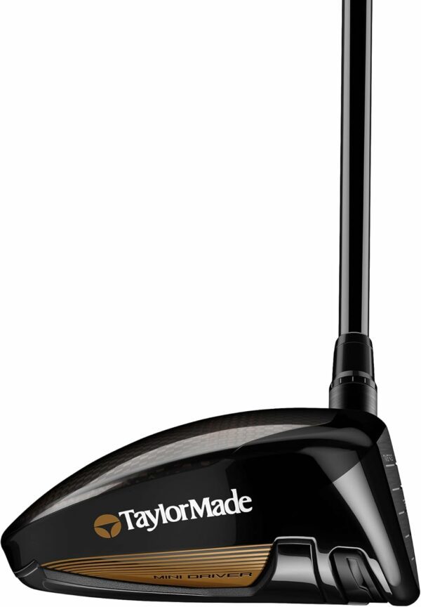 TaylorMade Mini Driver with black and gold finish, combining driver and fairway wood features for enhanced versatility