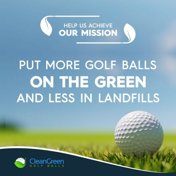 A sustainable golf ball on green grass with a blue sky backdrop, promoting eco-friendly golfing by Clean Green Golf Balls