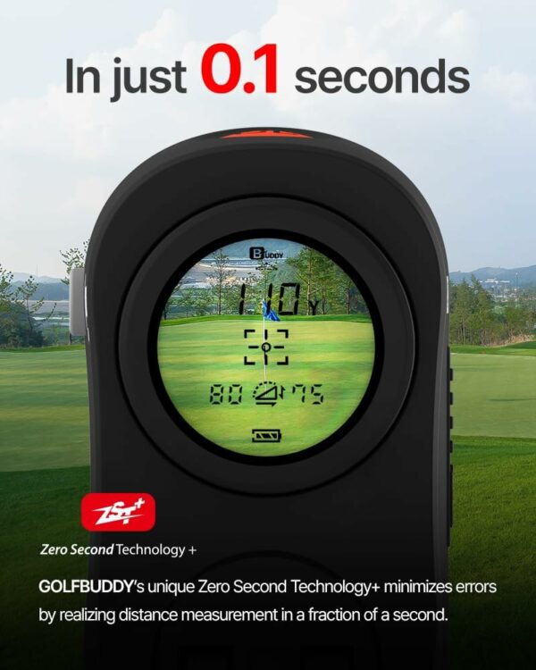 GOLFBUDDY rangefinder showcasing Zero Second Technology for fast and accurate golf distance measurement