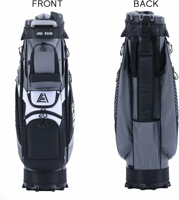 Modern ASK ECHO golf bag with structured design, multiple compartments, and visible branding