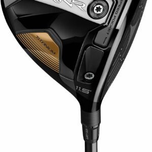 Golf club head featuring BRNR branding, titanium construction, adjustable weight screws, and 11.5° loft design for improved performance