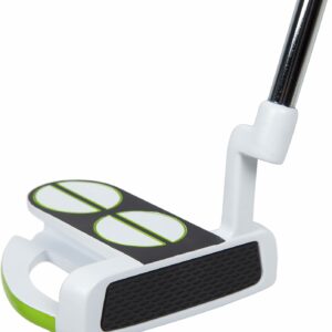 A modern mallet-style golf putter featuring alignment aids and a textured face for improved putting accuracy