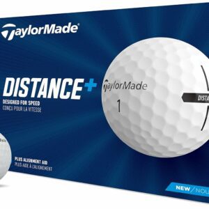 TaylorMade Distance+ golf balls featuring speed-optimized design and plus alignment aid for precision