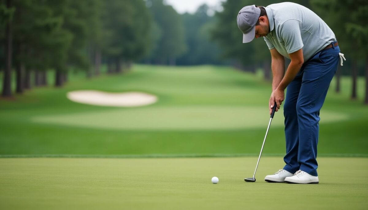 A golfer is fixing a ball mark on the green of a well-maintained golf course. A golfer is fixing a ball mark on the green of a well-maintained golf course.