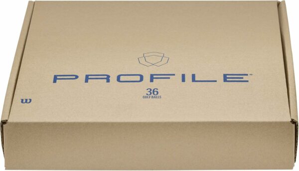 Box of 36 Wilson Profile golf balls in brown cardboard packaging with blue text