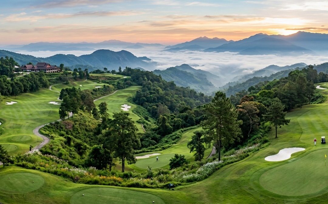 Highland golf course panorama near Chiang Mai, Thailand
