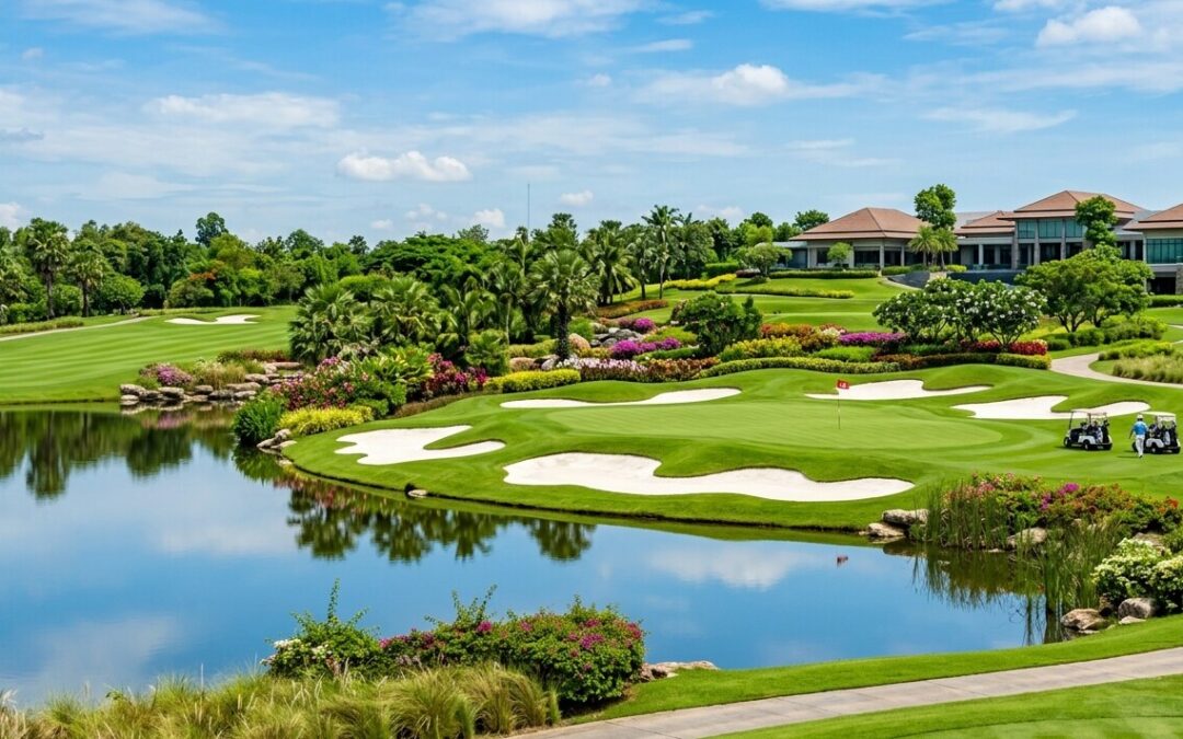 Modern golf course green complex near Bangkok, Thailand